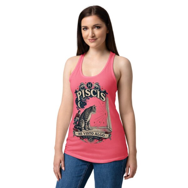 Camiseta de gatos para mujer Piscis en color rosa eléctrico, sobre modelo