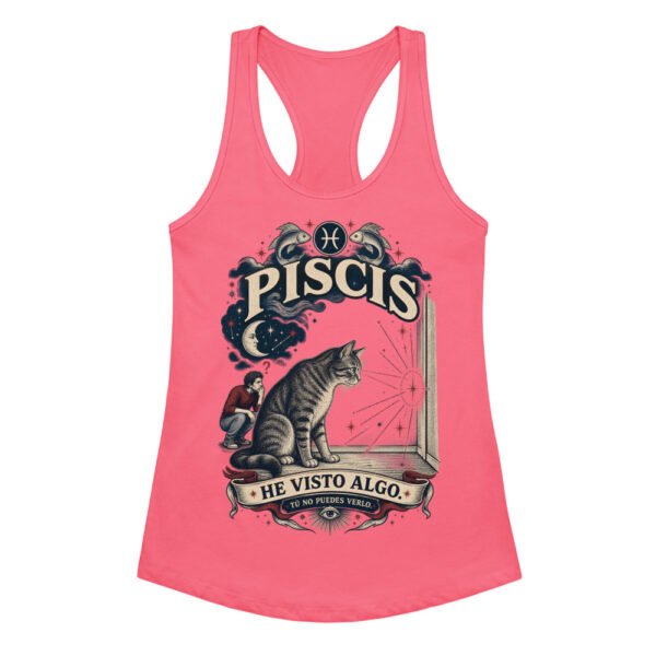 Camiseta de gatos para mujer Piscis en color rosa eléctrico, vista plana