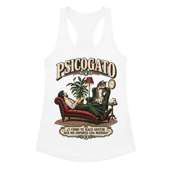 Camiseta de gatos para mujer Psicogato en color blanco, vista plana