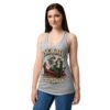 Camiseta de gatos para mujer Psicogato en color gris jaspeado, sobre modelo