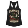 Camiseta de gatos para mujer Psicogato en color negro, vista plana