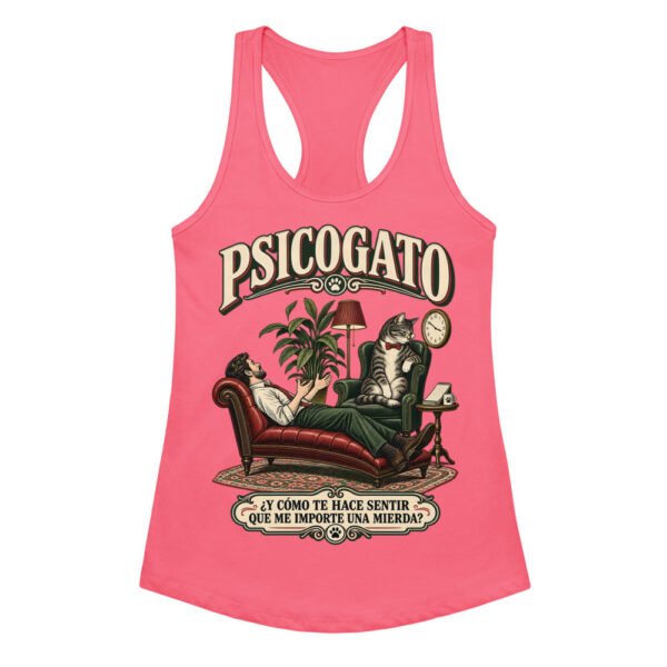 Camiseta de gatos para mujer Psicogato en color rosa eléctrico, vista plana
