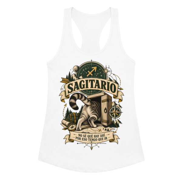 Camiseta de gatos para mujer Sagitario en color blanco, vista plana