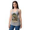 Camiseta de gatos para mujer Sagitario en color gris jaspeado, sobre modelo