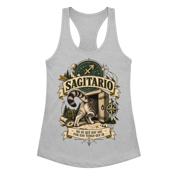 Camiseta de gatos para mujer Sagitario en color gris jaspeado, vista plana
