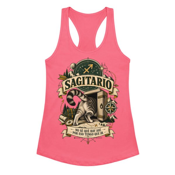 Camiseta de gatos para mujer Sagitario en color rosa eléctrico, vista plana