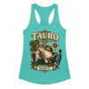 Camiseta de gatos para mujer Tauro en color azul tahití, vista plana