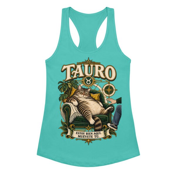 Camiseta de gatos para mujer Tauro en color azul tahití, vista plana