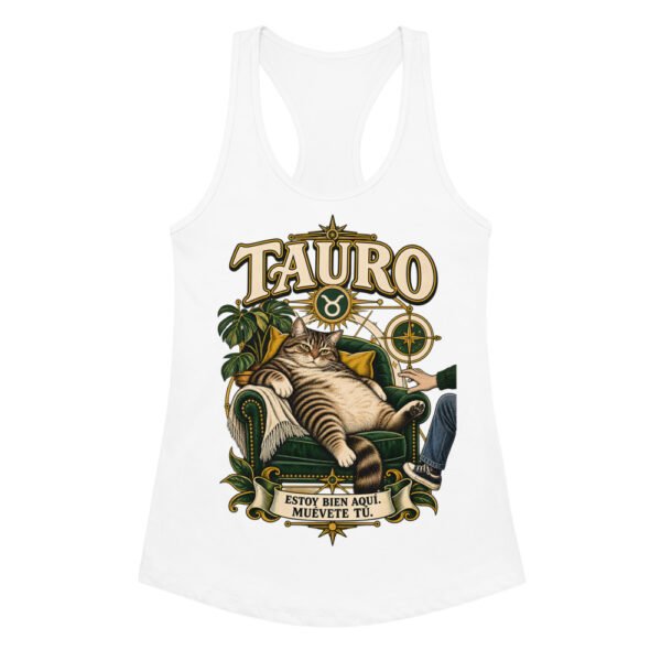 Camiseta de gatos para mujer Tauro en color blanco, vista plana