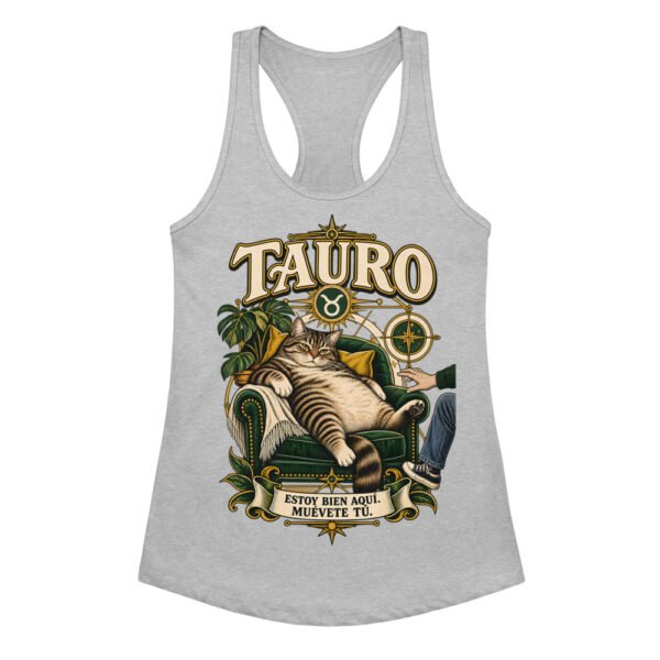 Camiseta de gatos para mujer Tauro en color gris jaspeado, vista plana