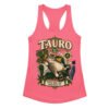 Camiseta de gatos para mujer Tauro en color rosa eléctrico, vista plana