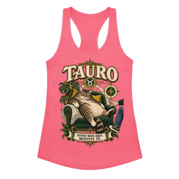 Camiseta de gatos para mujer Tauro en color rosa eléctrico, vista plana