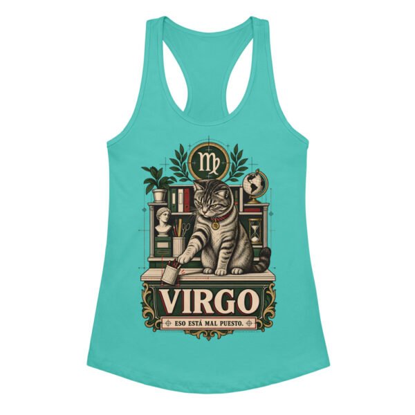 Camiseta de gatos para mujer Virgo en color azul tahití, vista plana
