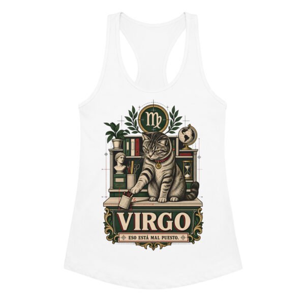 Camiseta de gatos para mujer Virgo en color blanco, vista plana