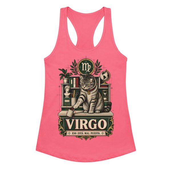Camiseta de gatos para mujer Virgo en color rosa eléctrico, vista plana
