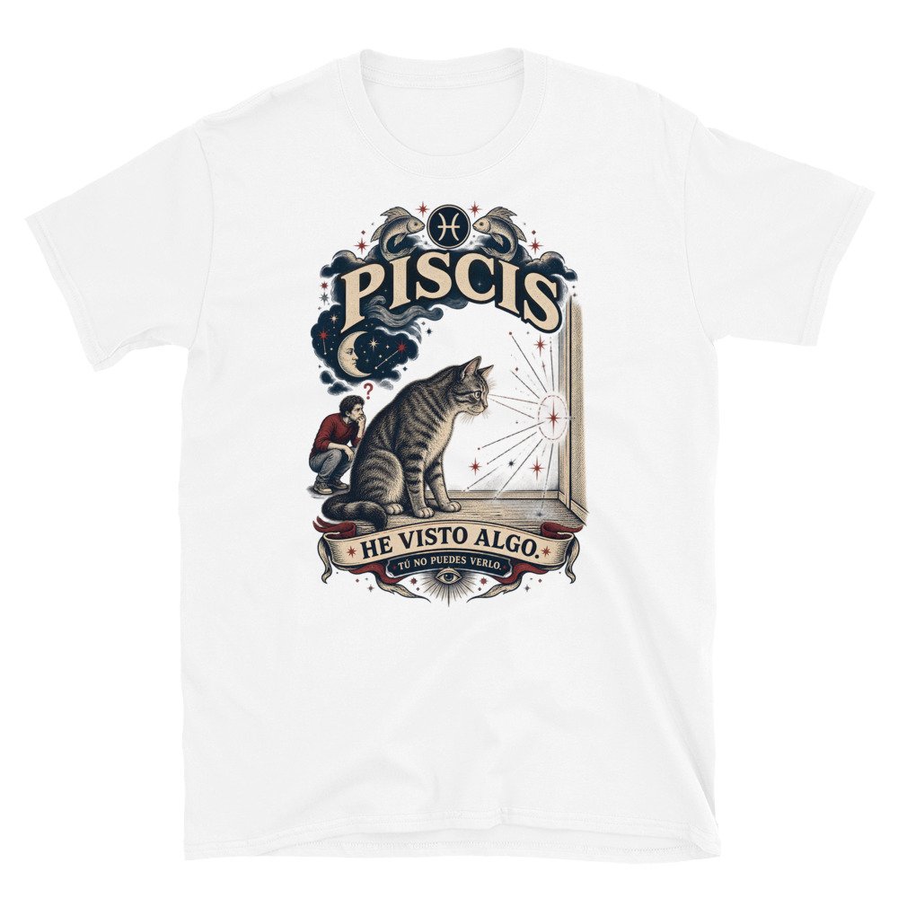 Camiseta gatos Piscis en color blanco, vista plana