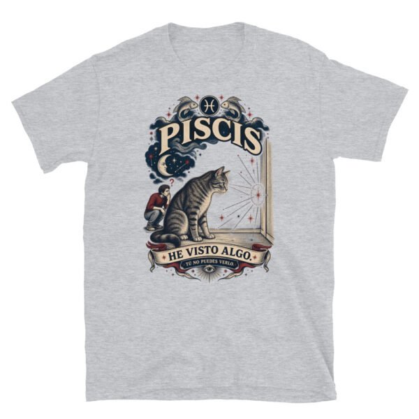 Camiseta gatos Piscis en color gris deportivo, vista plana