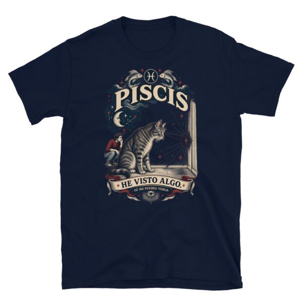 Camiseta gatos Piscis en color marino, vista plana