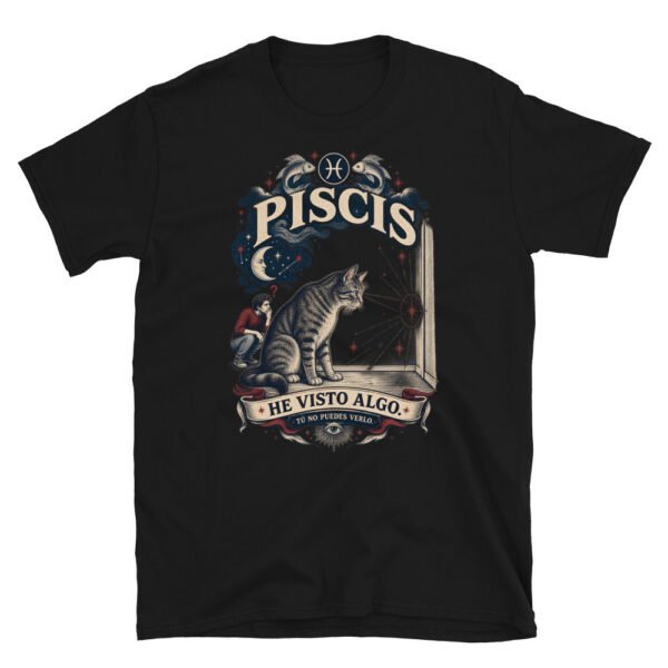 Camiseta gatos Piscis en color negro, vista plana