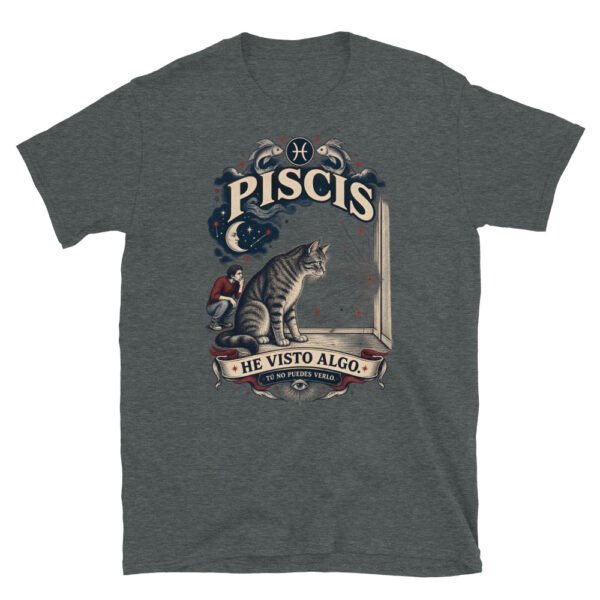 Camiseta gatos Piscis en color oscuro jaspeado, vista plana