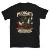 Camiseta gatos Psicogato en color negro, vista plana
