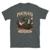 Camiseta gatos Psicogato en color oscuro jaspeado, vista plana