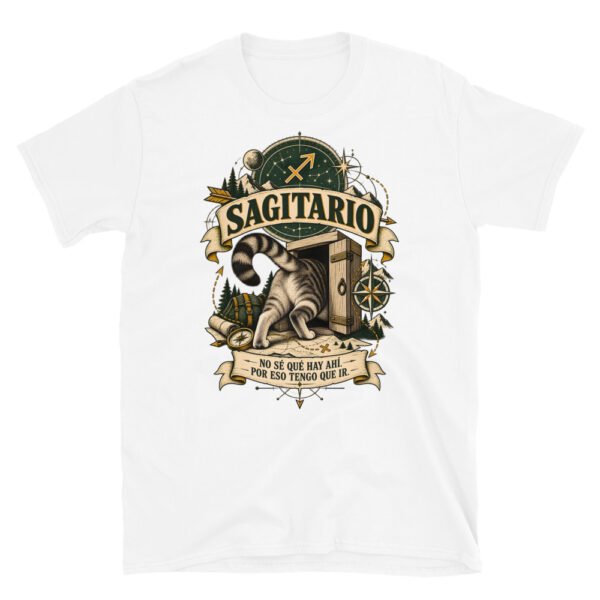 Camiseta gatos Sagitario en color blanco, vista plana