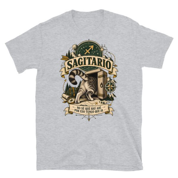 Camiseta gatos Sagitario en color gris deportivo, vista plana
