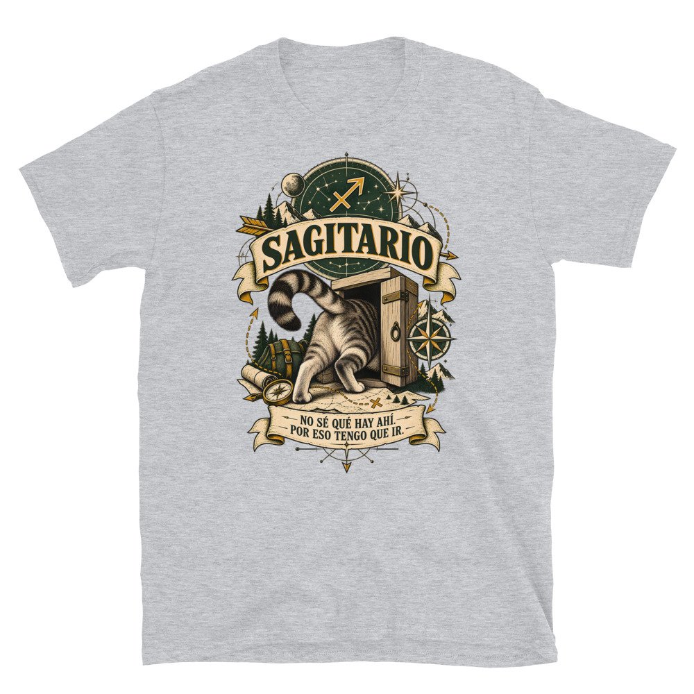 Camiseta gatos Sagitario en color gris deportivo, vista plana