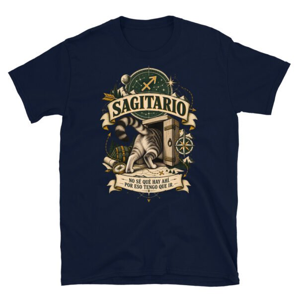 Camiseta gatos Sagitario en color marino, vista plana