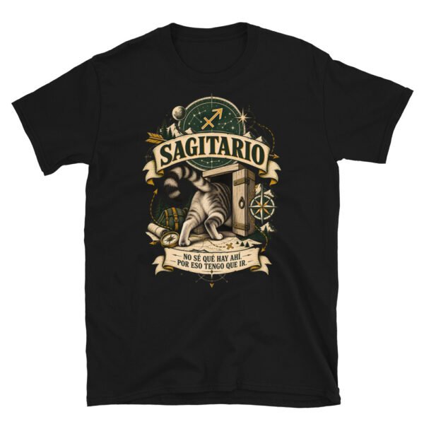 Camiseta gatos Sagitario en color negro, vista plana