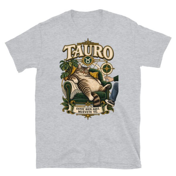 Camiseta gatos Tauro en color gris deportivo, vista plana