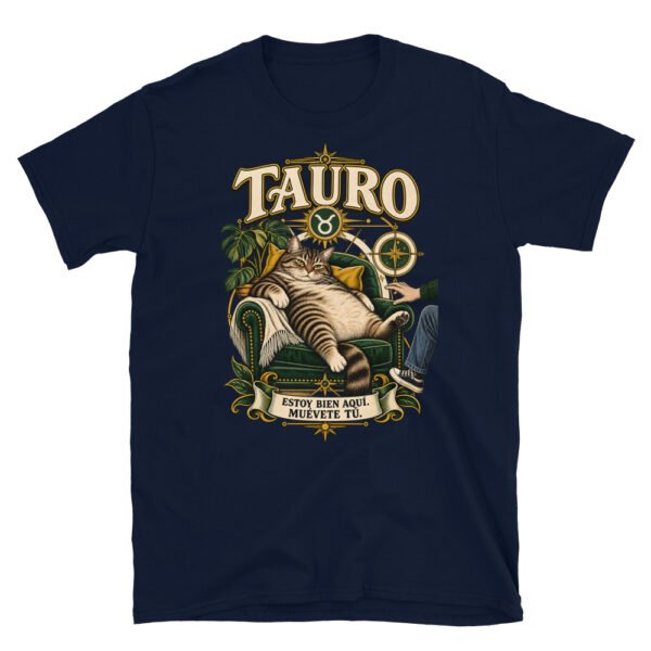 Camiseta gatos Tauro en color marino, vista plana