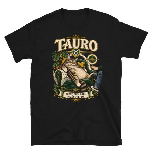 Camiseta gatos Tauro en color negro, vista plana
