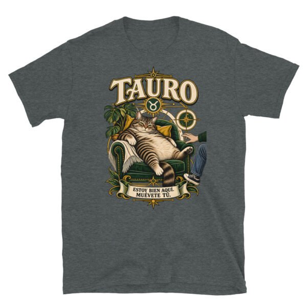 Camiseta gatos Tauro en color oscuro jaspeado, vista plana