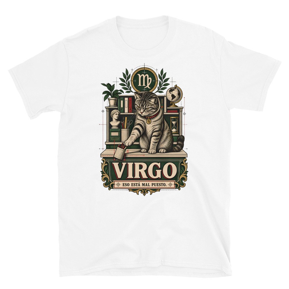 Camiseta gatos Virgo en color blanco, vista plana