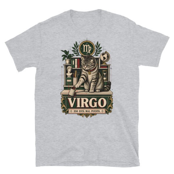 Camiseta gatos Virgo en color gris deportivo, vista plana
