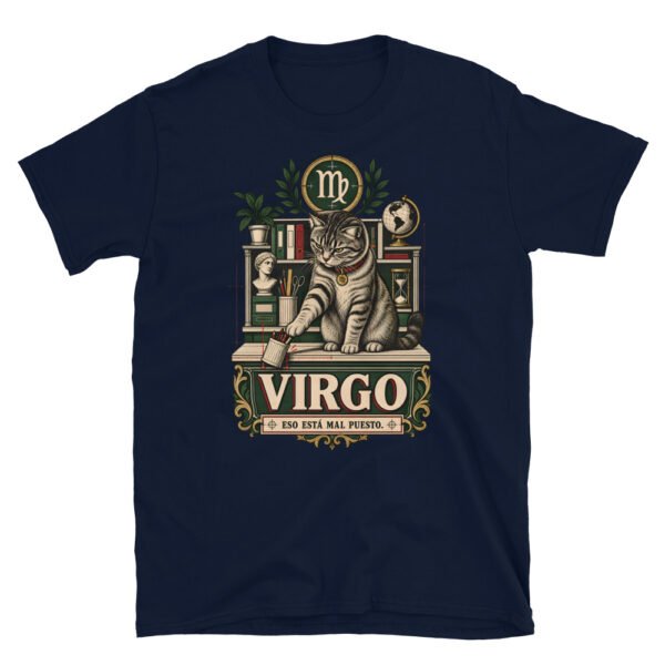 Camiseta gatos Virgo en color marino, vista plana