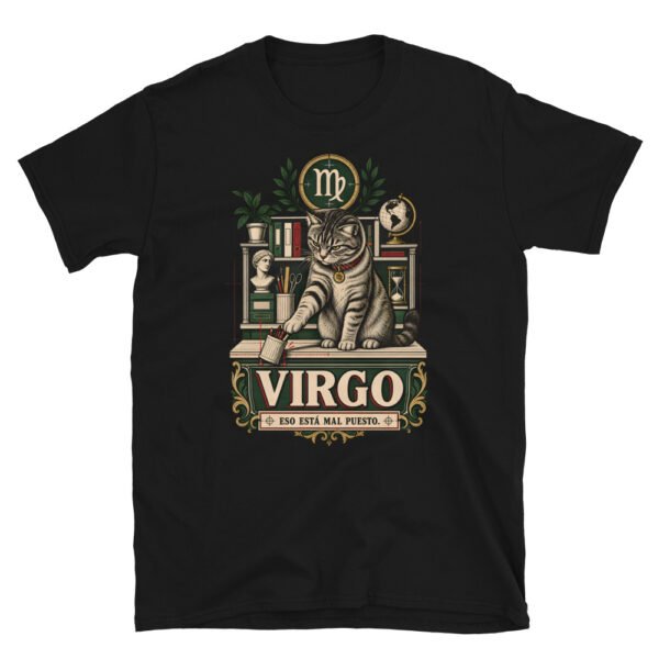 Camiseta gatos Virgo en color negro, vista plana