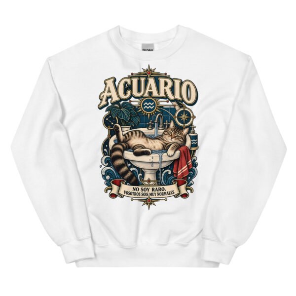 Sudadera gatos Acuario en color blanco, vista plana