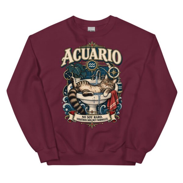 Sudadera gatos Acuario en color granate, vista plana