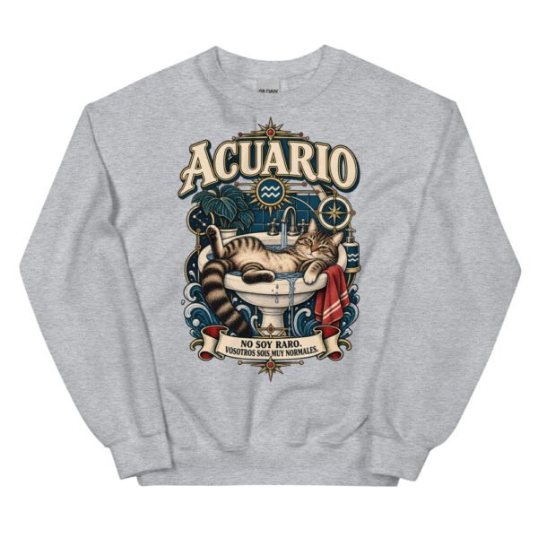 Sudadera gatos Acuario en color gris deportivo, vista plana
