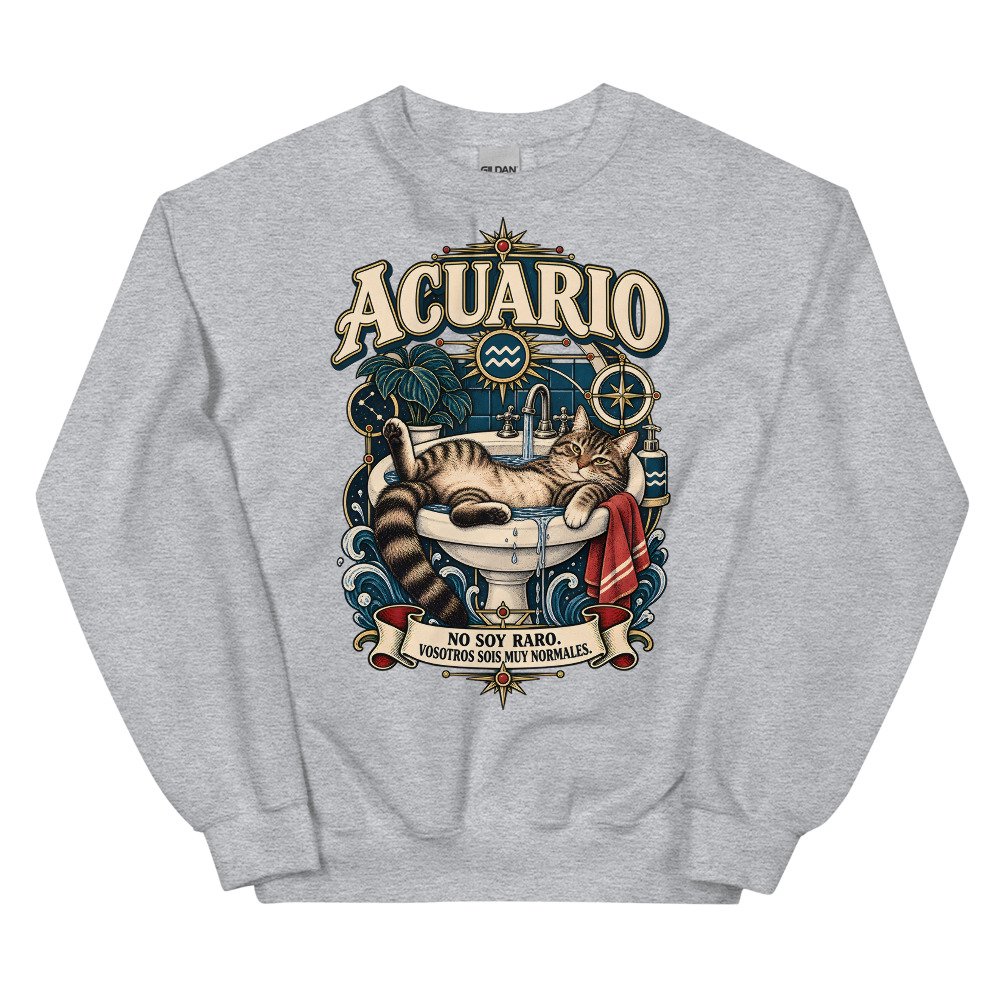 Sudadera gatos Acuario en color gris deportivo, vista plana