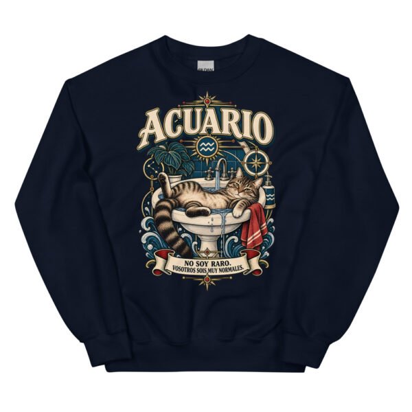Sudadera gatos Acuario en color marino, vista plana