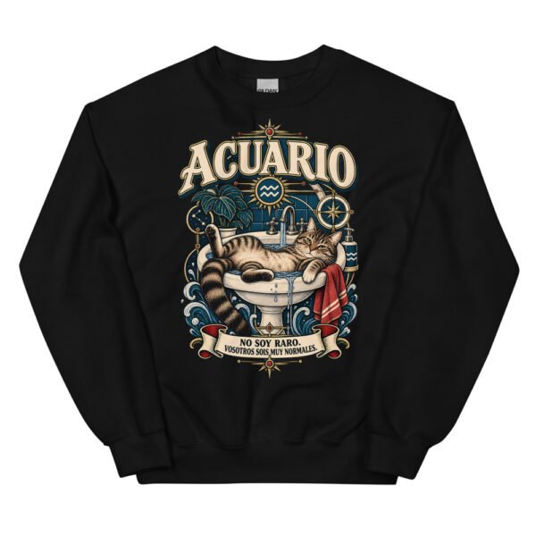 Sudadera gatos Acuario en color negro, vista plana