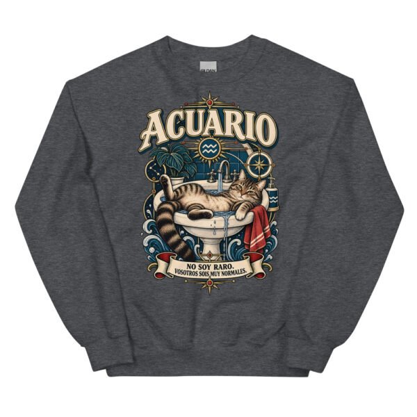 Sudadera gatos Acuario en color oscuro jaspeado, vista plana
