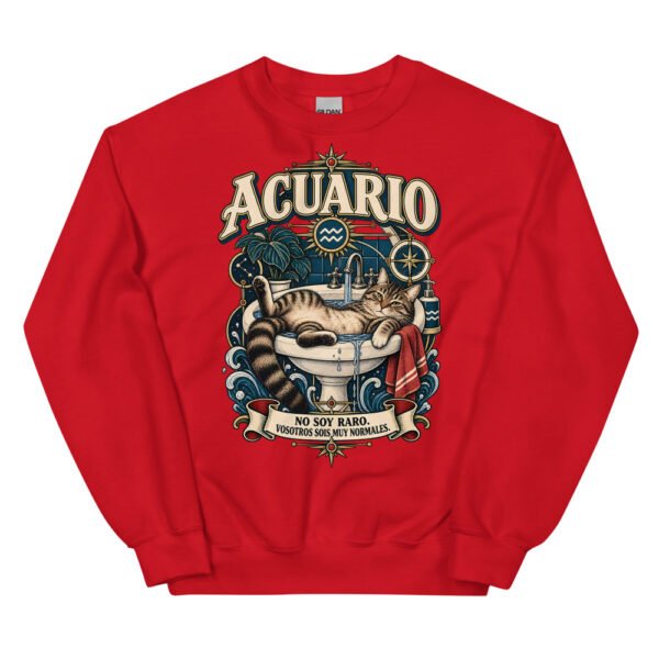 Sudadera gatos Acuario en color rojo, vista plana