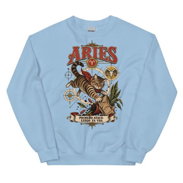 Sudadera gatos Aries en color azul claro, vista plana