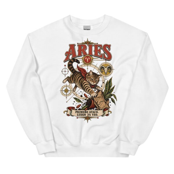 Sudadera gatos Aries en color blanco, vista plana