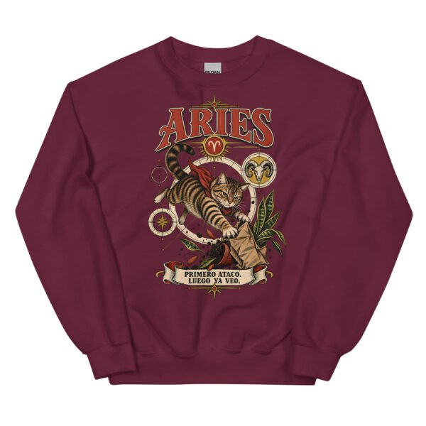 Sudadera gatos Aries en color granate, vista plana